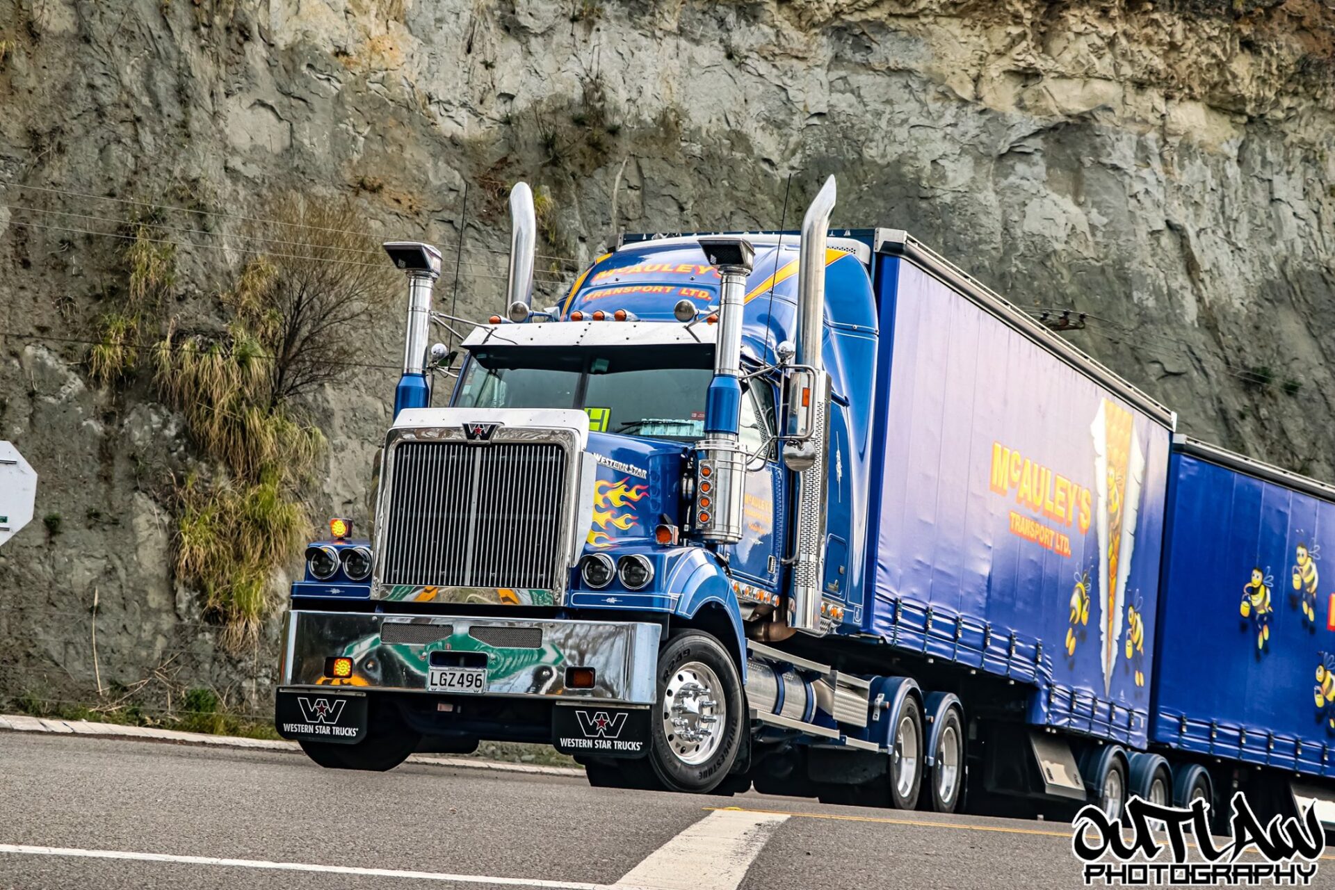 McAuleys Transport truck in action driving over the Remutaka hill