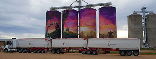 Carpendale truck in front of beautifully painted grain silos