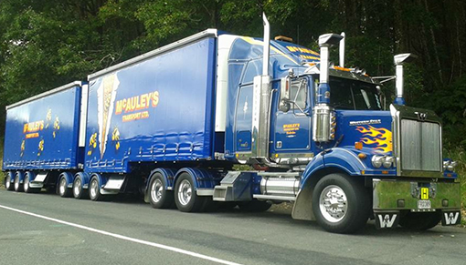 McAuleys truck on the road